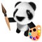 3d Cute and funny baby panda bear character painting with a brush and palette