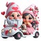 3d Cute Gnome Couple Golf Cart Valentine Clipart Illustration AI Generative
