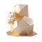 3d cute gold cake low poly. Happy birthday wedding cartoon plastic style on isolated Transparent background png. Generative ai