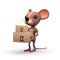 3d Cute mouse delivers cardboard boxes