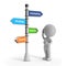 3d cute people - thoughtful and standing business success signpost