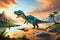 3D Cute Spinosaurus Cartoon. A Group Of Primitive Reptile Dinosaurs From The Cretaceous Period. Generative AI