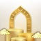 3d cylinder podium product display with door masque arabic pattern with float cloud ornament for ramadan kareem islamic event