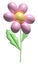 3d daisy flower in cartoon style. Cute pink chamomile with leaves. 3d rendering spring illustration. Suitable for