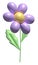 3d daisy flower in cartoon style. Cute purple chamomile with leaves. 3d rendering lilac spring illustration. Suitable