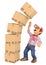 3D Delivery man with a pile of boxes falling on top. Work accidents