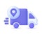 3D Delivery truck and location pin. Express delivery, shipping, truck icon, quick move. Tracking logistics concept