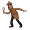 3D detective cartoon character walking while looking