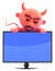 3d Devil looks over a lcd widescreen tv monitor