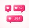 3d Different Like Notification with Heart Shape Set Cartoon Style. Vector