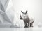 3D digital art presents a polygon mesh background with a majestic rhino as the focal point