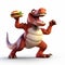 3d Dinosaur Burger: Vray Style Caricature Character With Dynamic Action Sequences