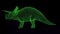 3D dinosaur Triceratops on black background. Object made of shimmering particles. Wild animals concept. For title, text