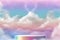 3d display pedestal podium, cloudy and dreamy, beautiful, in pastel background, realistic, Generative Ai