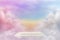 3d display pedestal podium, cloudy and dreamy, beautiful, in pastel background, realistic, Generative Ai