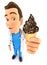3d doctor holding chocolate ice cream