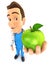 3d doctor holding green apple