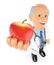 3D Doctor with a red apple. Healthy food concept