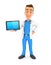3d doctor standing with a tablet