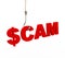 3d dollar sign scam word attached to fishing hook