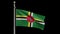 3D, Dominican flag waving on wind. Dominica banner blowing soft silk. Alpha