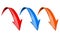 3d down colored arrows set - red, blue and orange