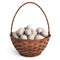 3D Easter basket filled with colorful eggs. Isolated