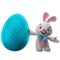 3D easter bunny, merry cartoon rabbit, animal character with easter color egg