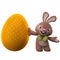 3D easter bunny, merry cartoon rabbit, animal character with easter color egg