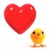 3d Easter chick with a giant red heart