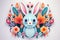 3D Easter colorful collection of Bunnies, Chickens, Easter Eggs, Floral in modern flat style for creating greeting cards