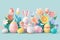 3D Easter colorful collection of Bunnies, Chickens, Easter Eggs, Floral in modern flat style for creating greeting cards