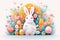 3D Easter colorful collection of Bunnies, Chickens, Easter Eggs, Floral in modern flat style for creating greeting cards