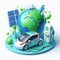 3D economic electic car save the planet, electric power green