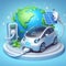 3D economic electic car save the planet, electric power green