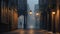3d effect - A foggy London downtown alleyway