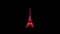 3D Eiffel Tower on black background. Object consisting of red flickering particles. Science concept. Abstract bg for