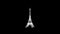 3D Eiffel Tower on black background. Object consisting of white flickering particles. Science concept. Abstract bg for