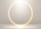 3D elegant glowing golden circle with lighting and gold glitter on stage beige background