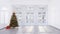 3d empty room render decorated with Christmas tree, the room has wooden floors and white walls decorated with pine tree