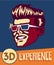 3d experience. Vintage man wearing retro 3d glasses, retro sci-fi 3d movies