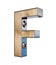 3D `F` letter made of wood and metal