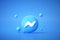 3D Facebook messenger logo application on blue background, social media communication