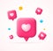 3d Falling Like Notification with Heart Shape Social Media Concept Cartoon Style. Vector