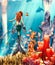 3d Fantasy mermaid in mythical sea