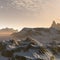 3D fantasy winter mountains landscape