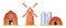3D farm barn icon, vector mill house front view, red silo cartoon agriculture building exterior.