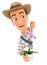 3d farmer behind left wall and holding orchid