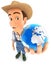 3d farmer holding blue earth