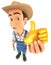 3d farmer holding golden thumb up icon